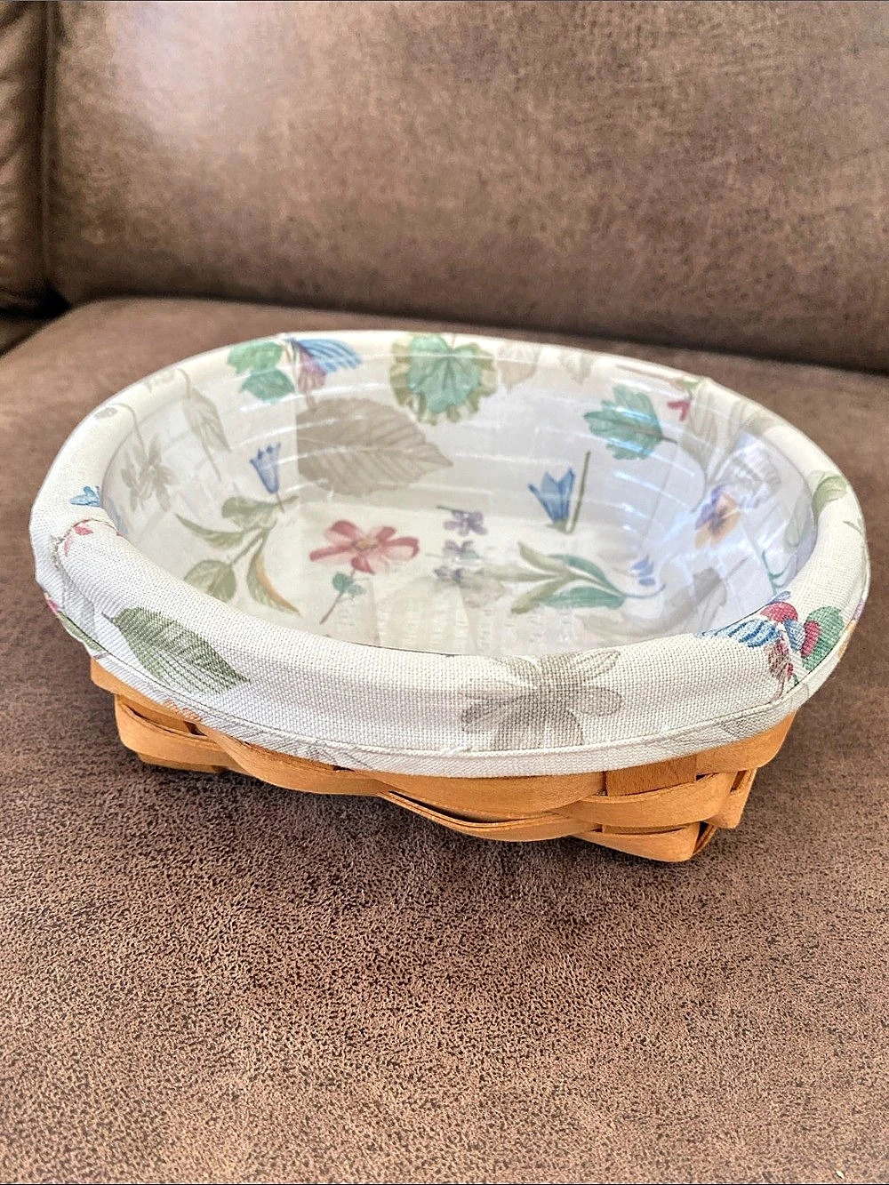 Longaberger Small Gathering Basket Floral Lined Wicker